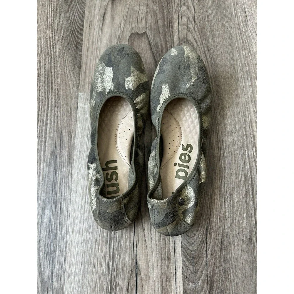 Hush Puppies Chaste Ballet Flat Womens 7.5 Camo Metallic Suede Slip On Shoe